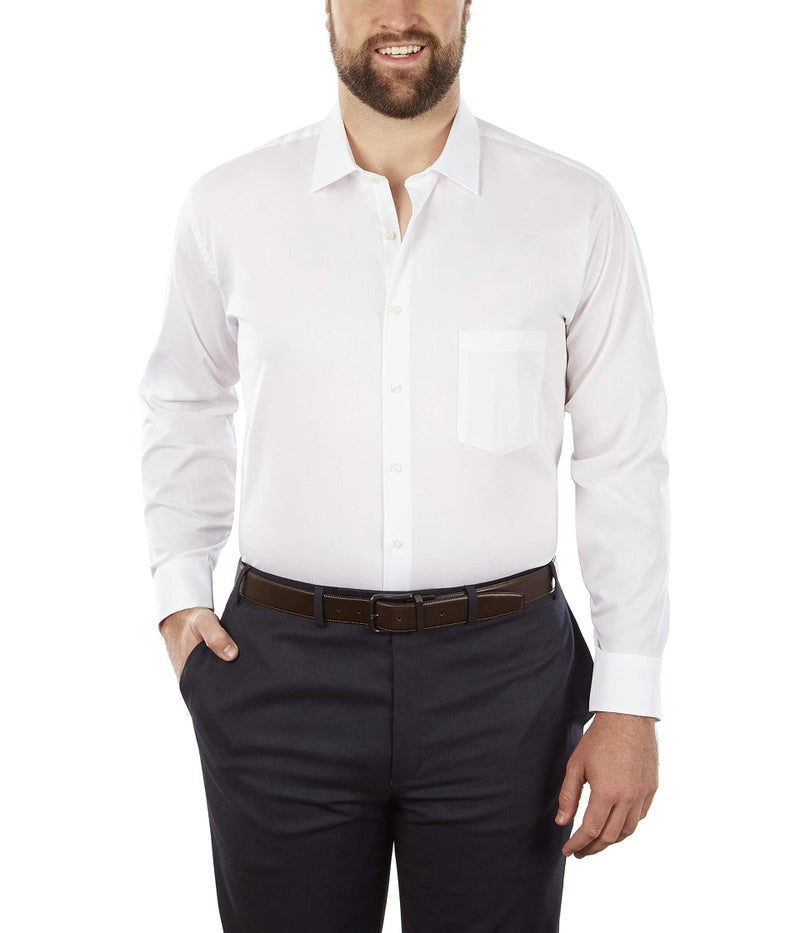 Van Heusen mens Tall Fit Flex Collar Stretch Solid (Big and Tall) Dress Shirt, White, 18.5 Neck 37 -38 Sleeve US - Image 1